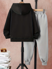 Boy's 2pcs Basketball Print Hoodie & Pants Set