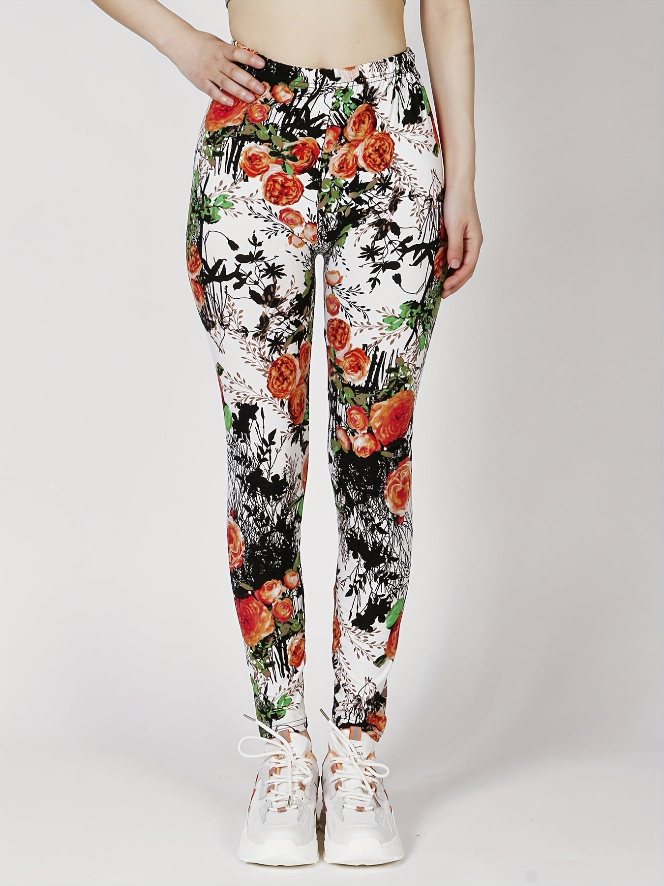 Floral Print Skinny Leggings Casual Stretchy Leggings
