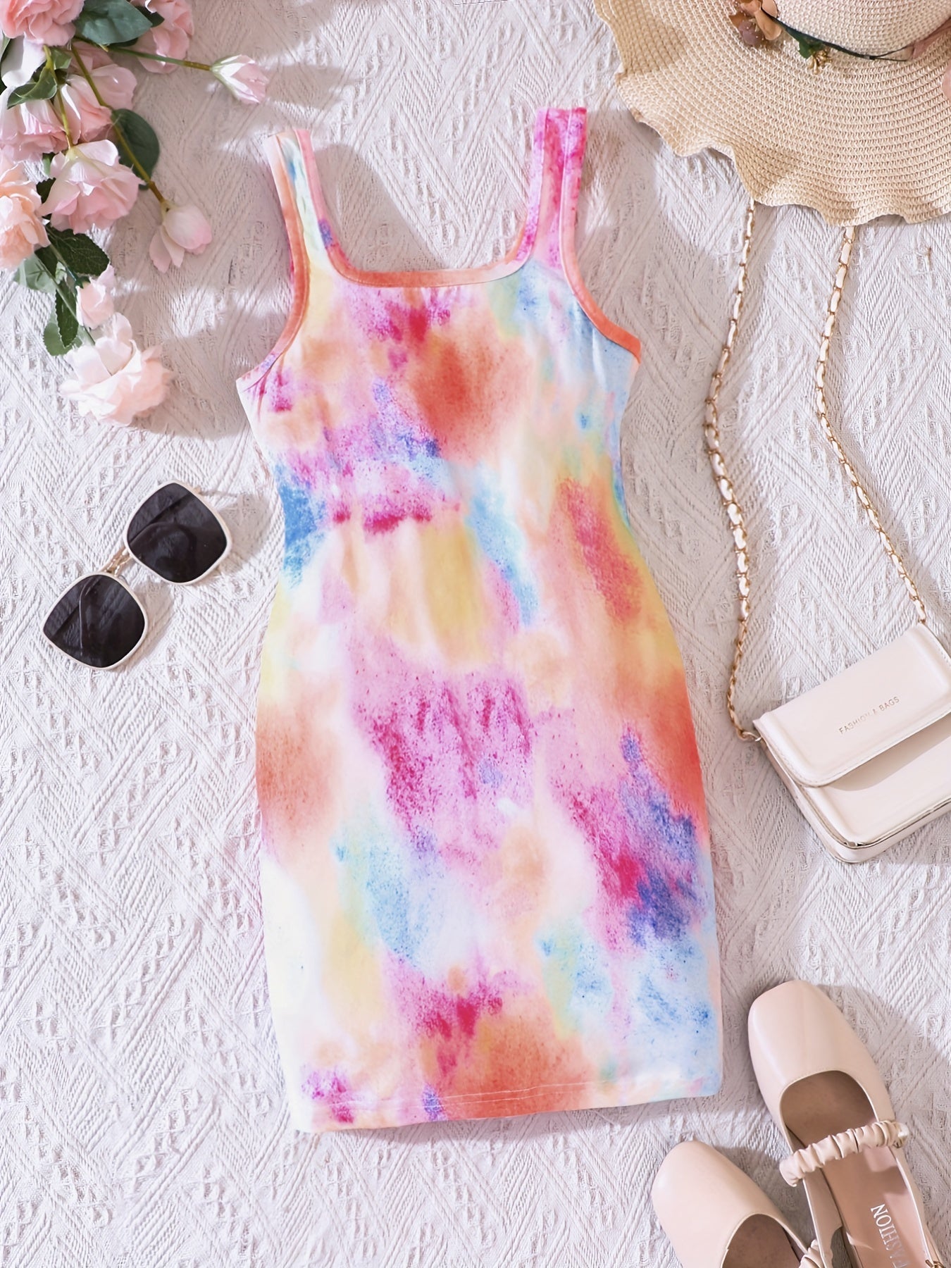 Butterfly Print Square Neck Bodycon Cami Dress for Summer