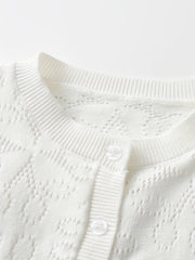 Girls' Flower Jacquard Knit Cardigan Top