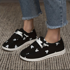 Women's Cartoon Print Canvas Shoes Lightweight Low Top Lace Up Shoes
