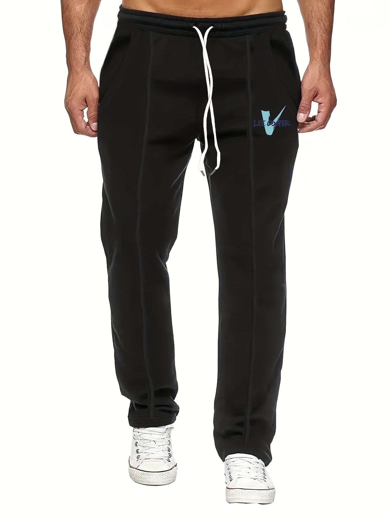 V Print Casual Stretch Drawstring Pants Men's Spring Summer Outdoor