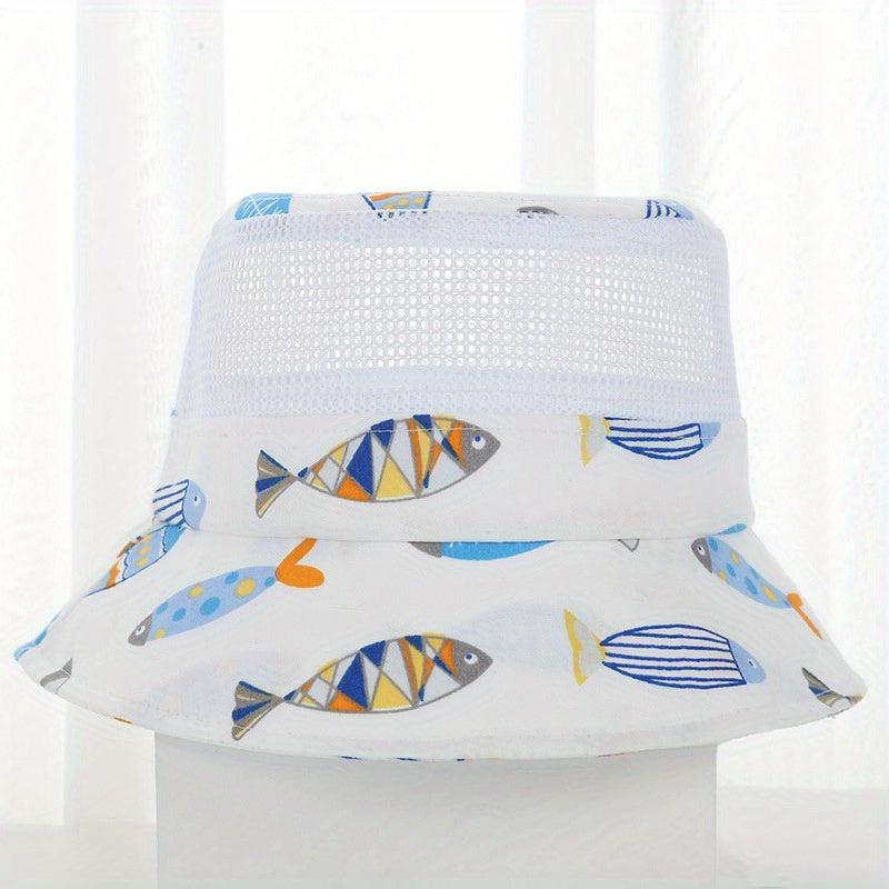 Baby Sunhat UPF 50 Beach Mesh Sun Hat Dinosaur Fish Print Bucket Hat