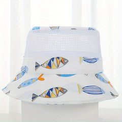 Baby Sunhat UPF 50 Beach Mesh Sun Hat Dinosaur Fish Print Bucket Hat