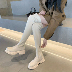 Women's Thick Bottom High Boots Round Toe Sock Booties