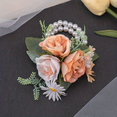 Rose Wristband Flower Ribbon Faux Pearl Bracelet Wedding Bridesmaid