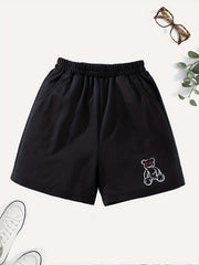 Girls' Casual Devil Bear Graphic Shorts Outwear Elastic Waist Regular Fit