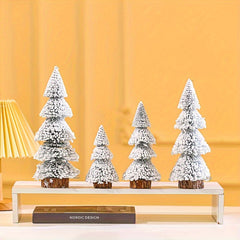 Tower Shaped Flocked Cedar Tree Tabletop Christmas Tree Decorations