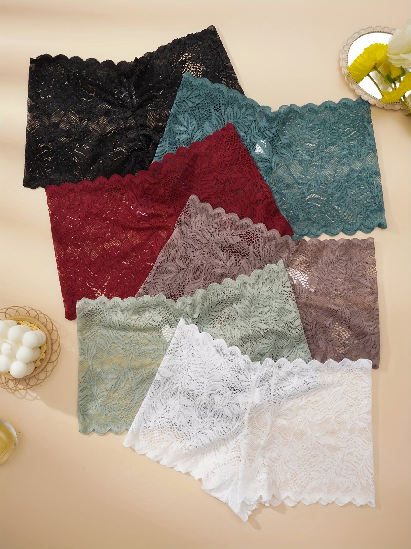 6pcs Floral Lace Panties Soft & Comfortable Women's Lingerie