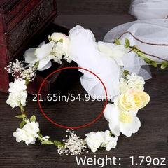 Flower Leaf Bridal Headband Tiara Veil For Women Bride Wedding