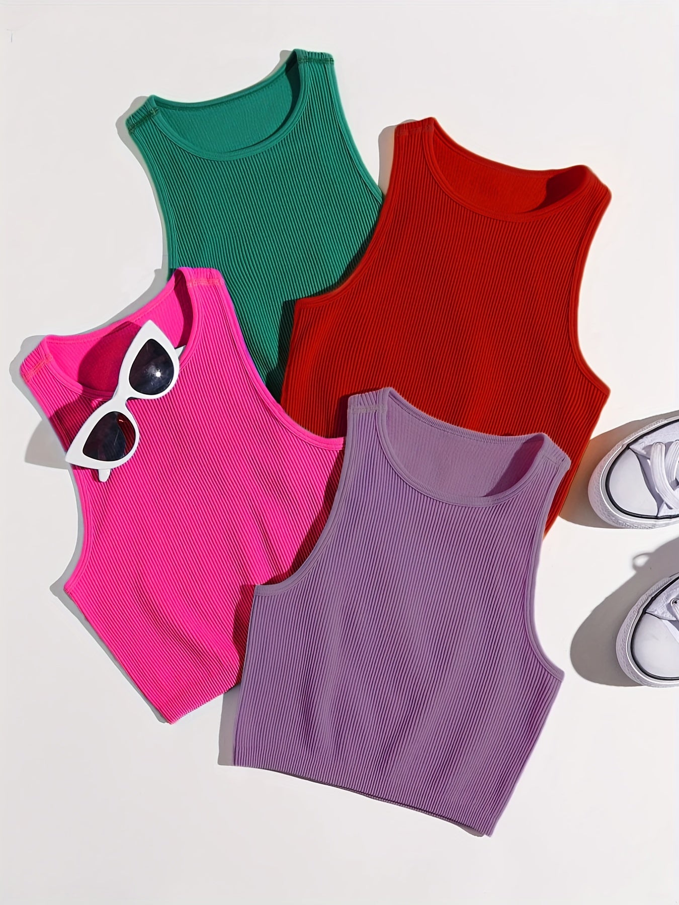 4 Pcs Seamless Rib Knit Tank Top Women's Activewear