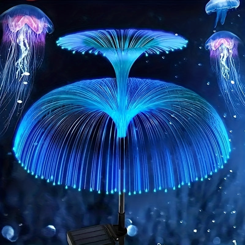 2pcs Solar Jellyfish Fiber Optic Lights for Outdoor Garden Decoration
