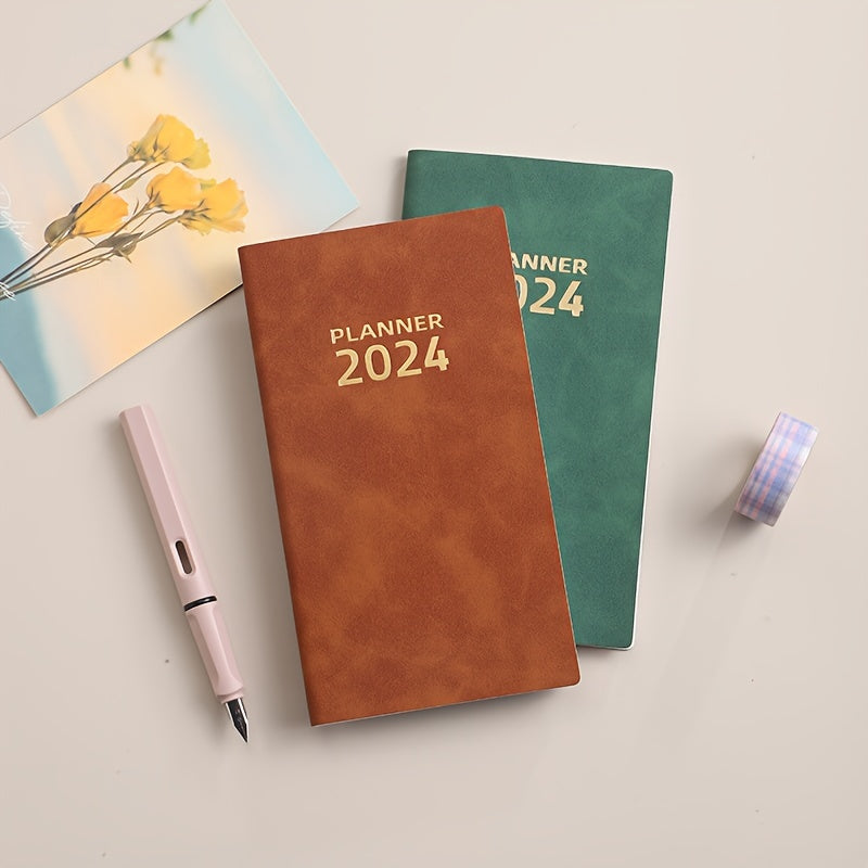 A6 English Calendar Book Leather Monthly Index Notebook Daily Plan