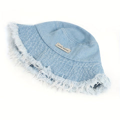 Denim Casual Bucket Hat Frayed Brim Lightweight Fisherman Cap Sunscreen