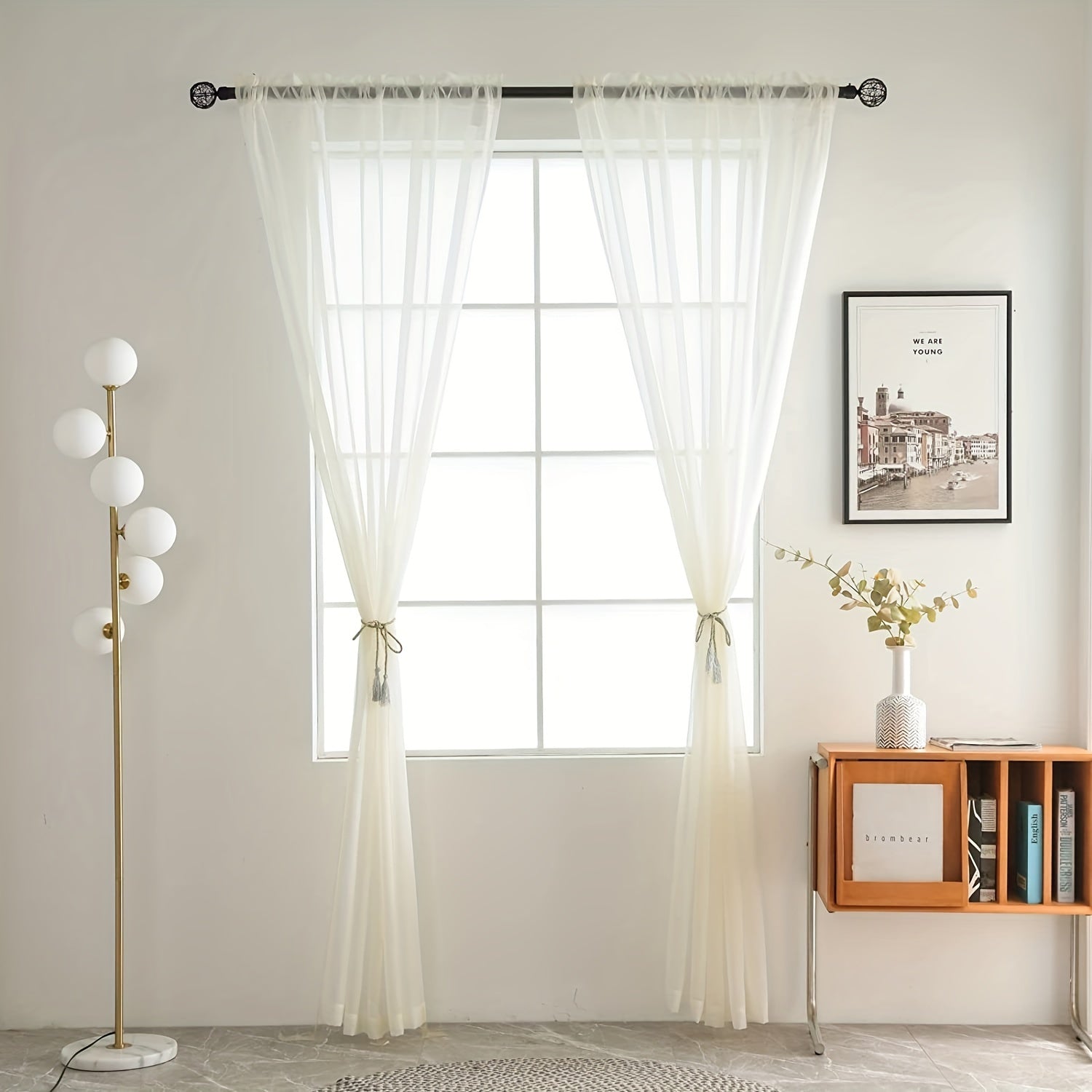 2pcs Sheer Curtain Rod Pocket Curtains for Home Decor