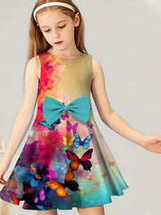 Girls Tie Dye Butterfly Print Sleeveless Dress
