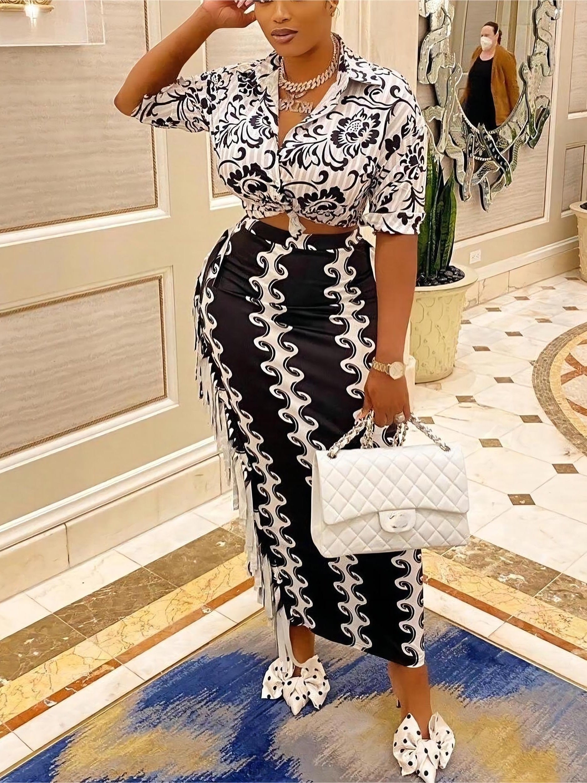 Boho Fringe Trim Plus Size Maxi Skirt