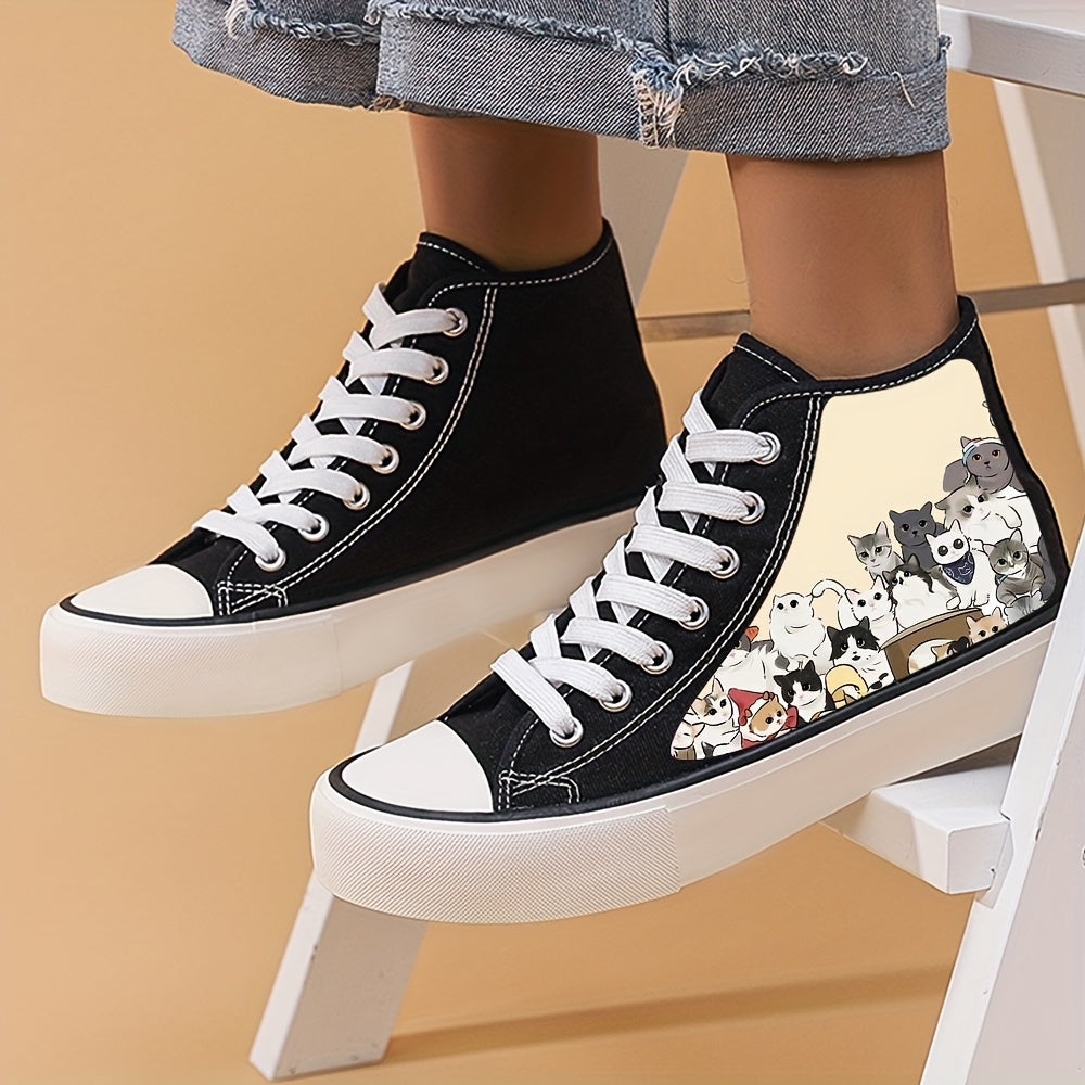 Cat Graphic Canvas High Top Sneakers for Women