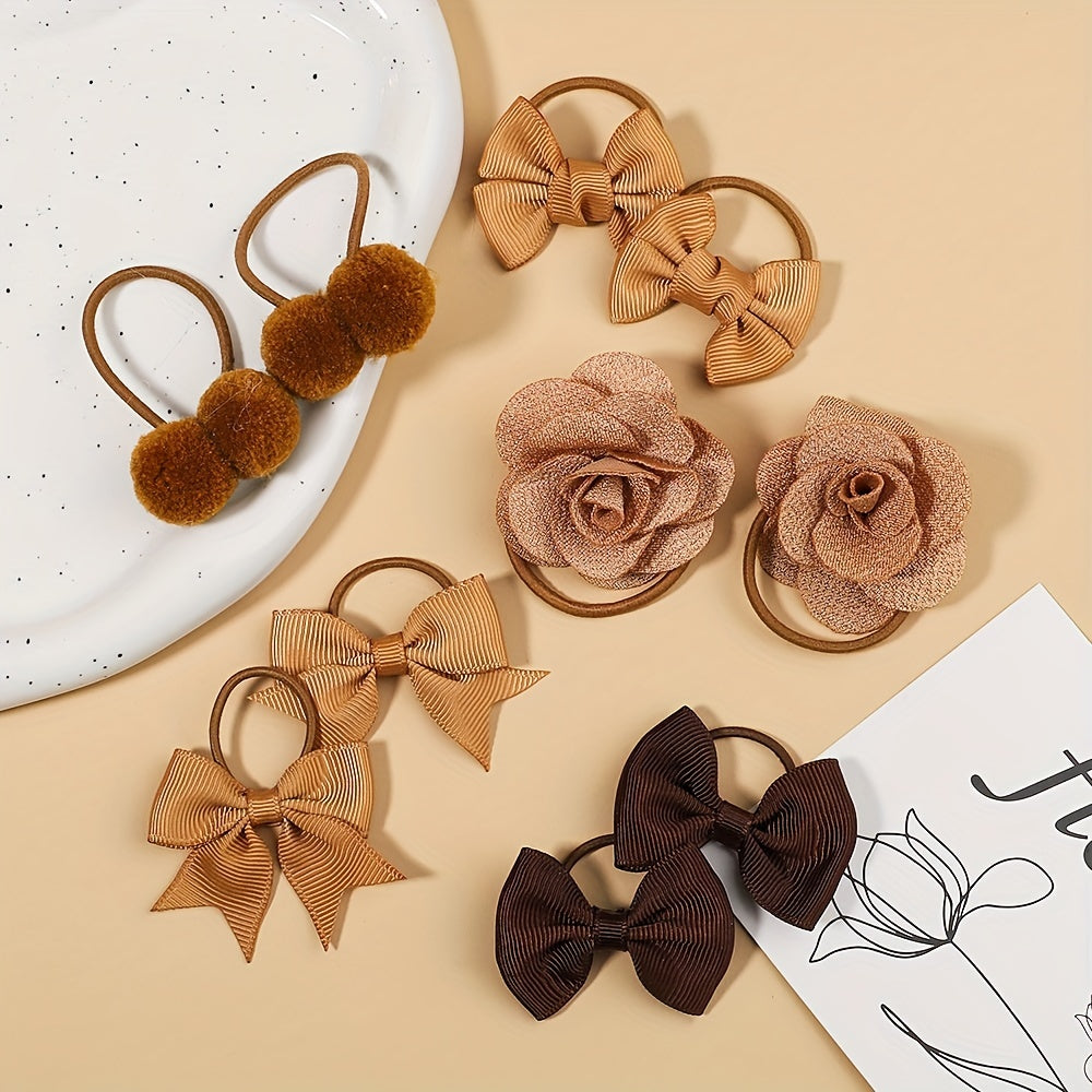 10pcs Colorful Bow Flower Hair Bands for Festivals & Proms