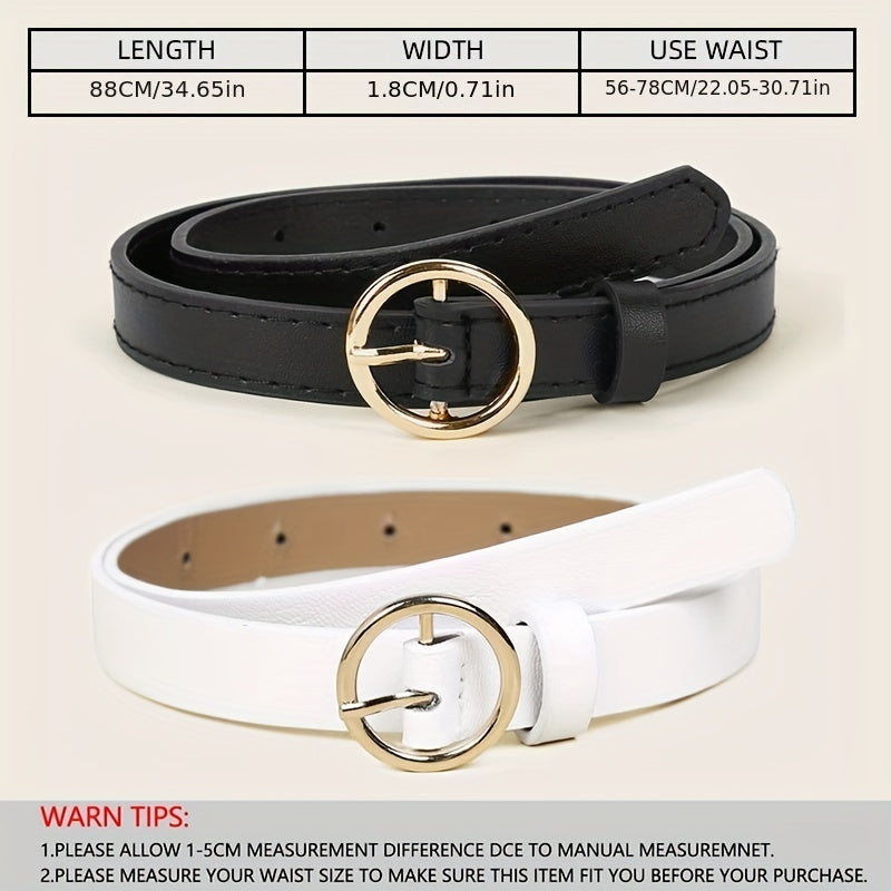 2pcs Round Pin Buckle Belt & PU Belt for Women