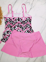 Leopard & Chevron Print Lace-Up Tankini Set