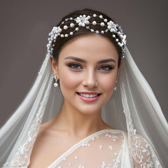 Floral & Cross Beaded Bridal Headpiece HP625
