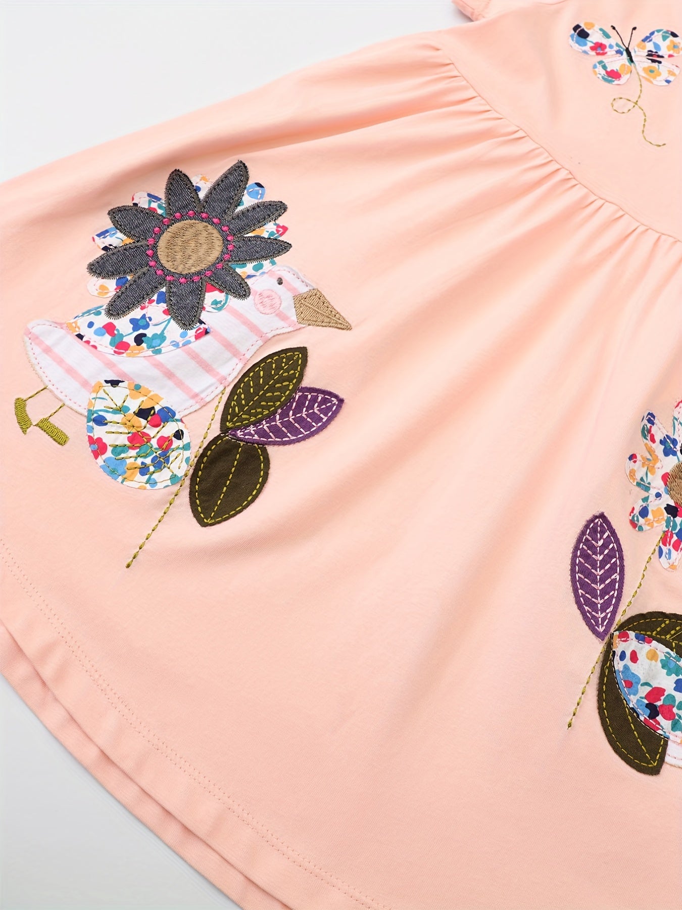Toddler Girls Bunny & Butterfly & Bird Embroidered Dress