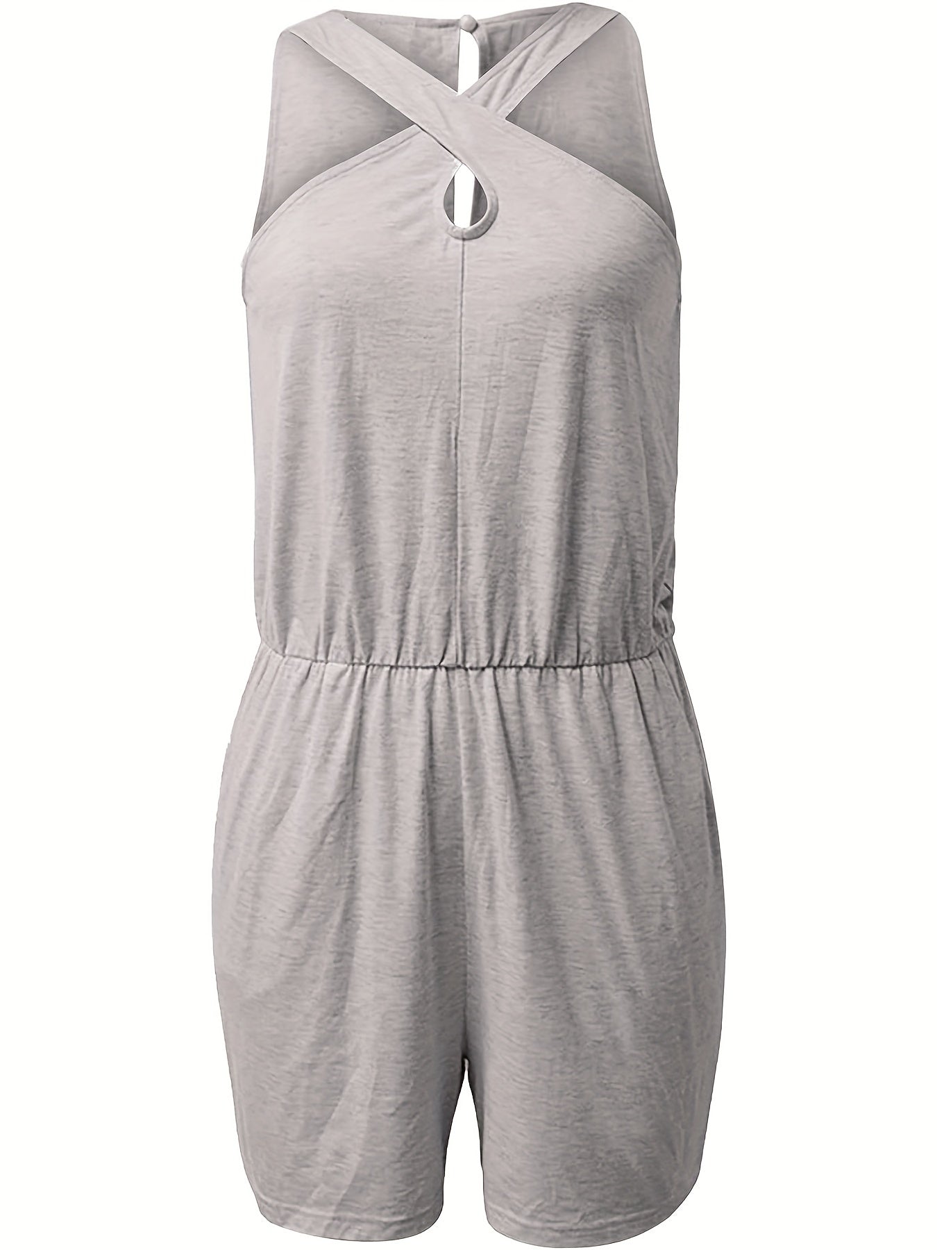 Solid Drawstring Waist Romper Jumpsuit Sleeveless
