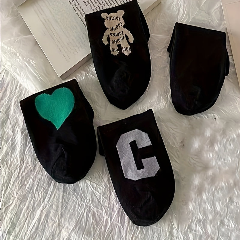 5 Pairs Heart & Bear Print Low Cut Ankle Socks Women's Stockings