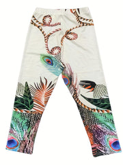 Tropical Print Skinny Capris Leggings Casual Elastic Waist Cropped Leggings