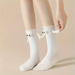 2 Pairs Women's Hand In Hand & Funny Mid Tube Socks