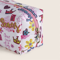 Flower Crown Diamond Pattern Makeup Bag Roomy Square PU Style Makeup Pouch