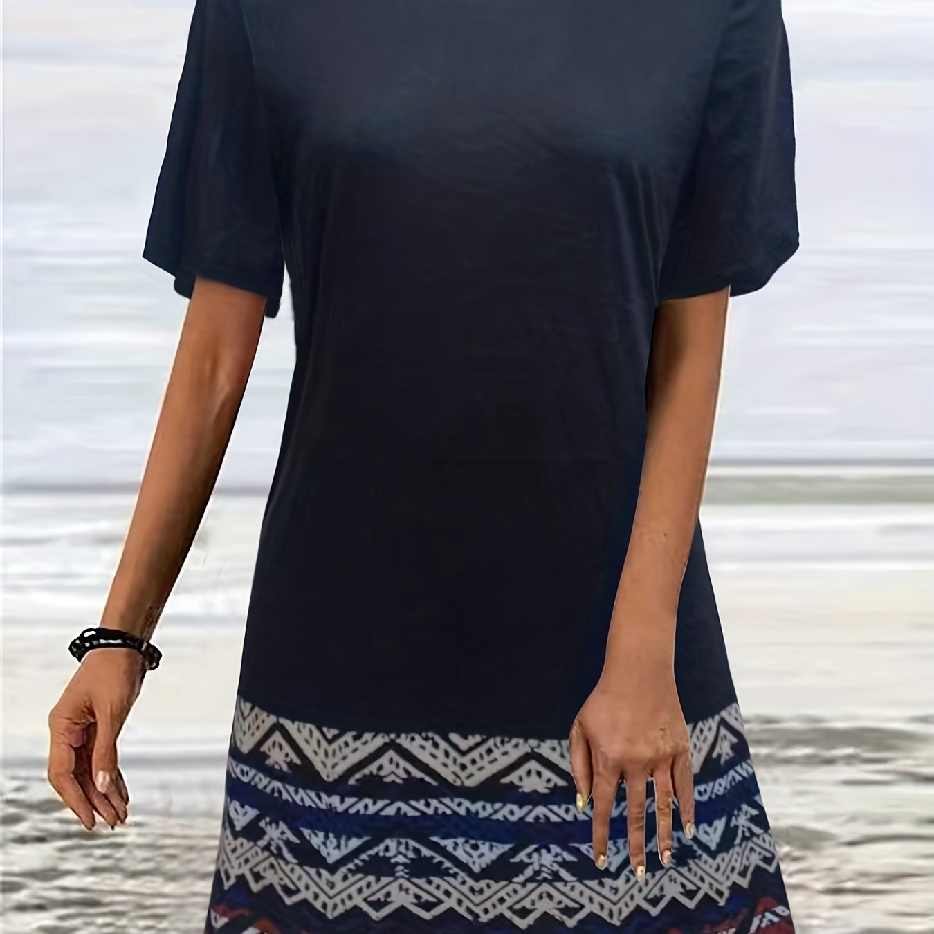 Tribal Striped Crew Neck Summer Dress