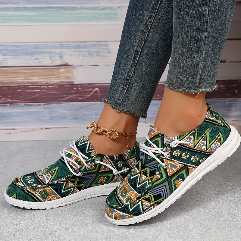 Women's Tribal Flat Loafers Slip On Canvas Shoes Casual Low Top Walking Shoes
