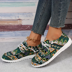 Women's Tribal Flat Loafers Slip On Canvas Shoes Casual Low Top Walking Shoes