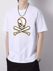 Funny Baseball Skeleton Print Men's Cotton Graphic Crew Neck Active T shirt