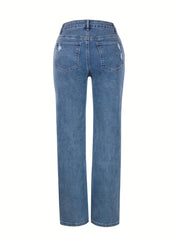 Ripped High Rise Loose Fit Straight Leg Jeans