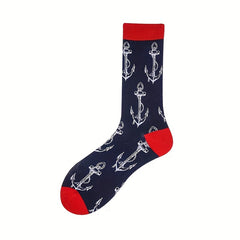 Men's Cartoon Pattern Crew Socks Breathable Cotton Blend Casual Unisex Socks