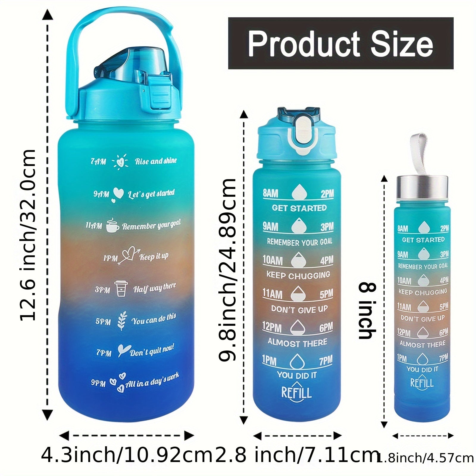 3pcs Gradient Water Bottles Set Leakproof Sports Water Cup Time Marker
