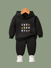Kids Cartoon Coffee Cups Print Hoodie & Pants Set