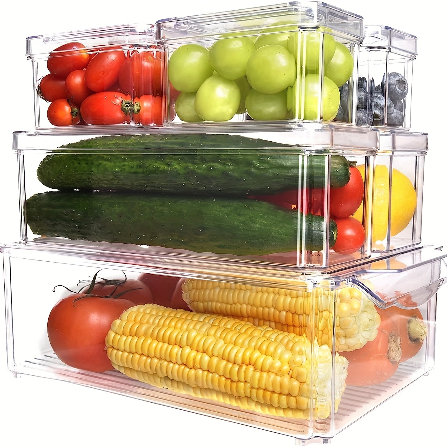 10pcs Stackable Fridge Bins with Lids for Fresh Food Storage