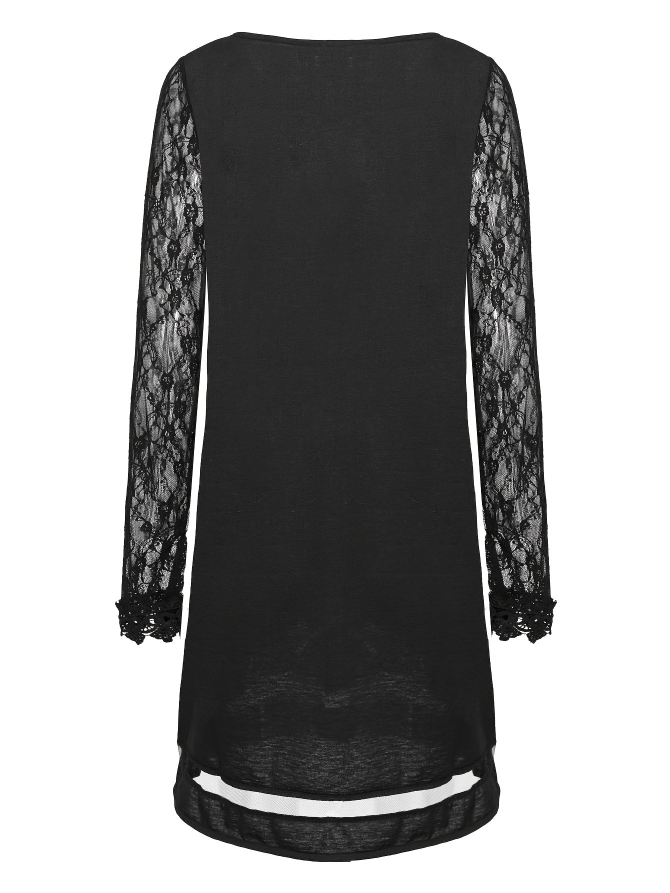 Solid V Neck Lace Long Sleeve Dress Women's Clothing