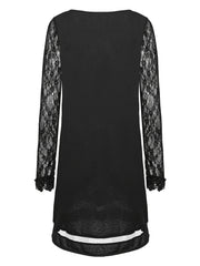 Solid V Neck Lace Long Sleeve Dress Women's Clothing