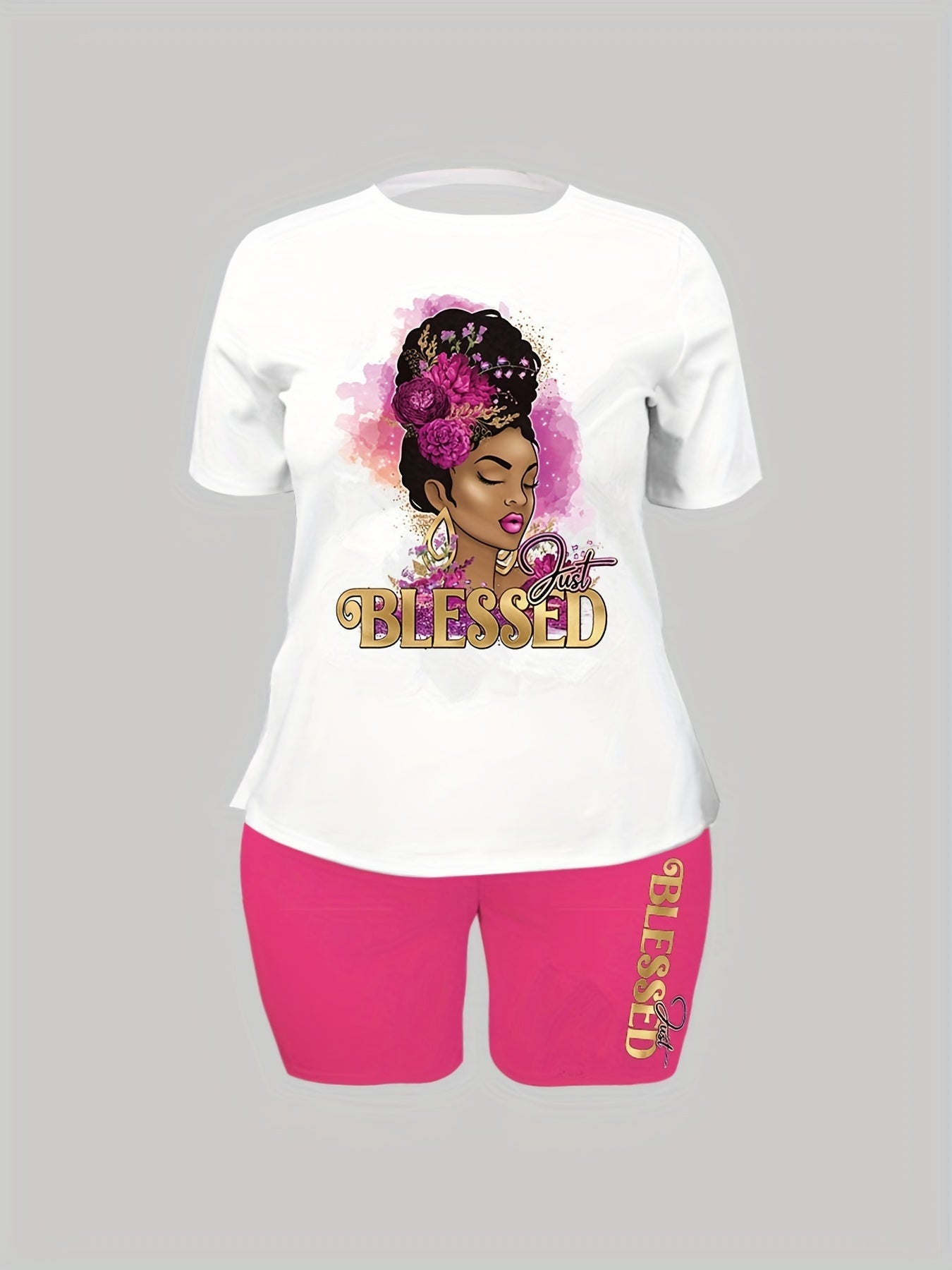Cartoon Print Tee & Shorts Set
