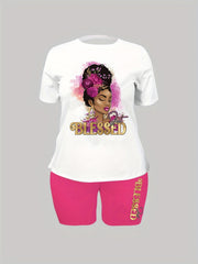 Cartoon Print Tee & Shorts Set