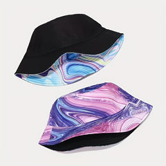 Kids Graffiti Sunshade Bucket Hat, Double Sided Sun Hat for Outdoor Travel