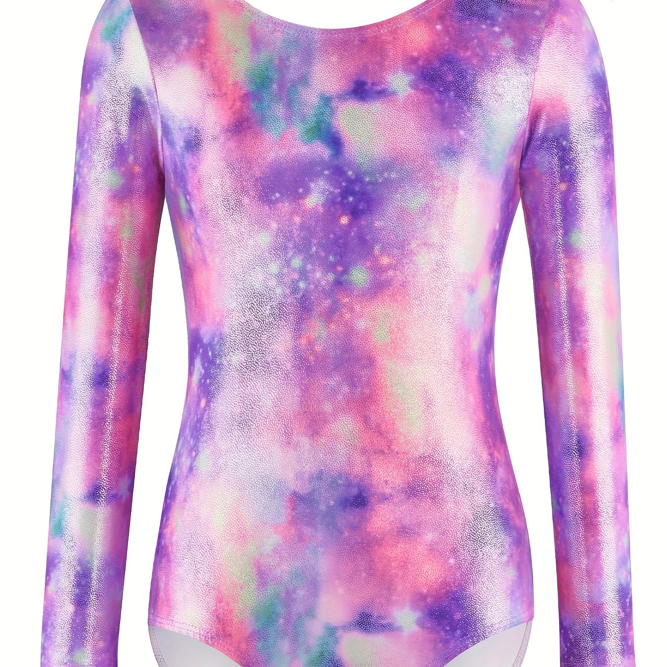 Girls 3D Starry Sky Graphic Crew Neck Long Sleeve Ballet Leotard