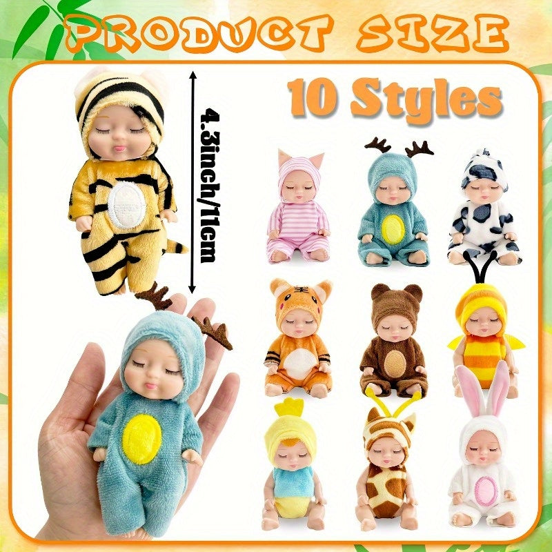 10pcs 4 inch Realistic Animal Costume Dolls Soft Plush Mini Stuffed Animals