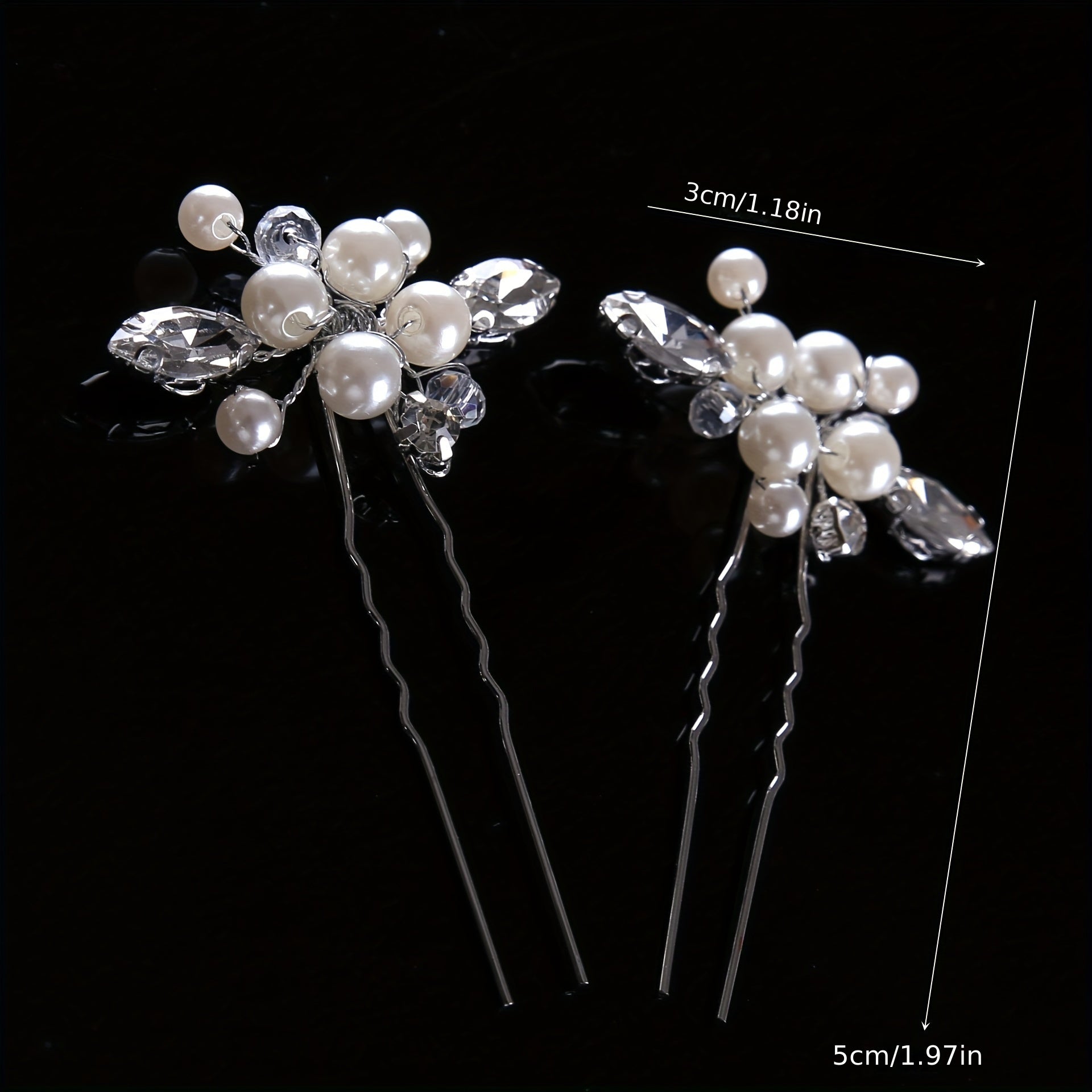 2PCS Bride Faux Pearl Hairpin Wedding Bride U Shaped Hairpin Hair Accessories