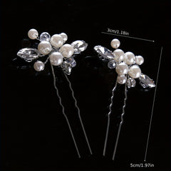 2PCS Bride Faux Pearl Hairpin Wedding Bride U Shaped Hairpin Hair Accessories